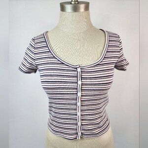 Hollister Women's White Striped Crop Top, size Small